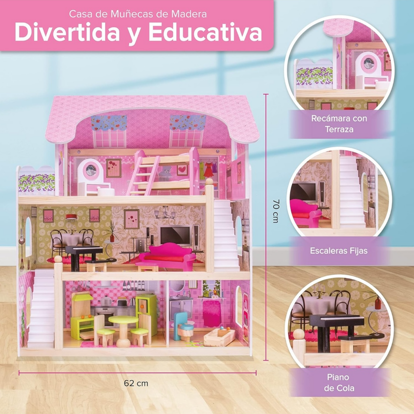 
                  
                    Casa de Muñecas de Madera con 16 Muebles y Accesorios
                  
                
